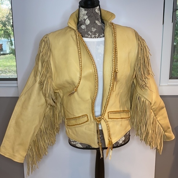 Jackets & Blazers - Vintage Size 6-8 Handmade Leather Butterscotch Western Jacket Coat with Fringe